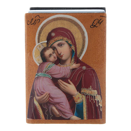Russian papier-machè and lacquer box Our Lady of Vladimir 7X5 cm 1