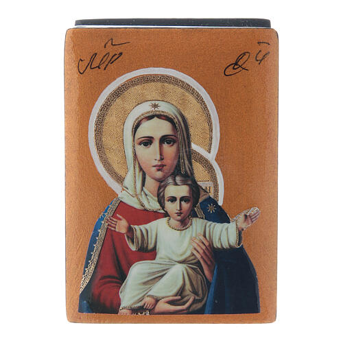 Rosyjska szkatułka, Madonna Jestem z Tobą i nikt przeciwko, 7x5 cm 1