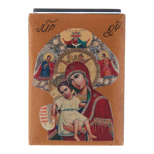 Russian papier-machè and lacquer box Our Lady of Perpetual Help 7X5 cm 1