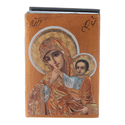 Russische Lackdose aus Papiermaché Gottesmutter des Erbamens 7x5 cm 1