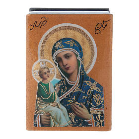 Russische Lackdose aus Papiermaché Gottesmutter von Jerusalem 7x5 cm