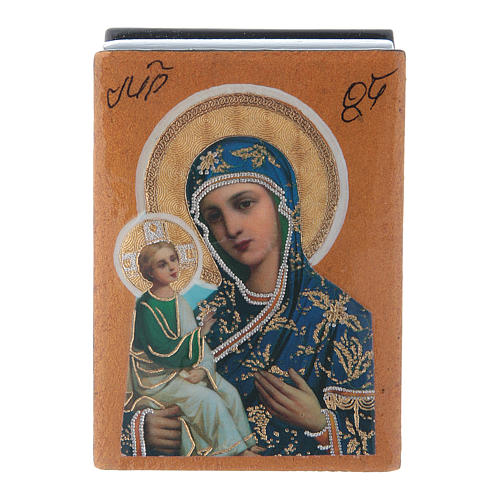 Russische Lackdose aus Papiermaché Gottesmutter von Jerusalem 7x5 cm 1