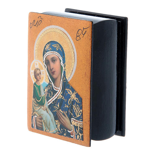 Laque russe papier mâché décorée Mère de Dieu de Jérusalem 7x5 cm 2