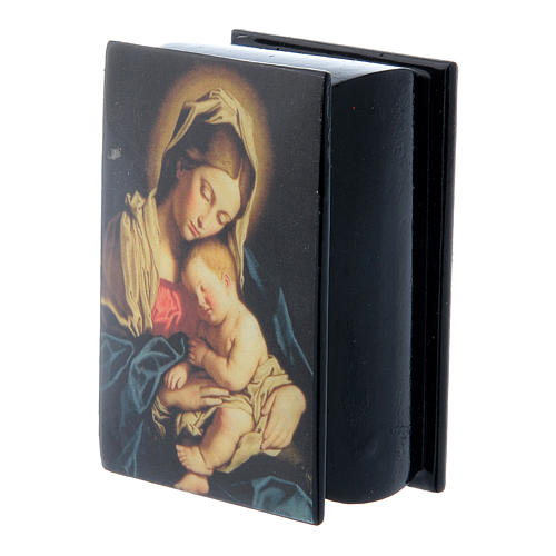 Russische Lackdose aus Papiermaché Madonna mit Kind 7x5 cm 2