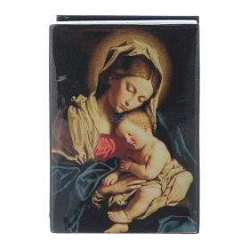 Russian papier-mâché and lacquer box Madonna with Child 7x5 cm