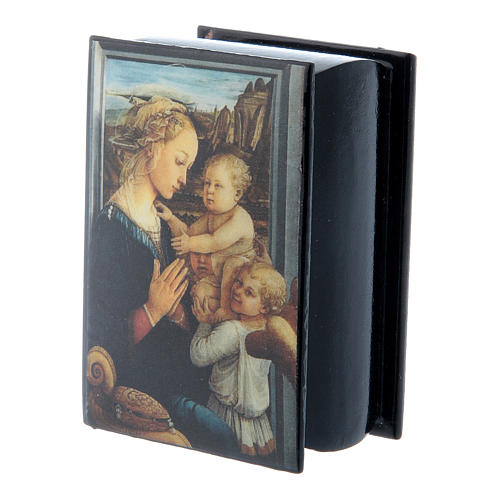 Russische Lackdose aus Papiermaché Madonna mit dem Kind und Engeln 7x5 cm 2
