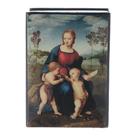 Russian papier-mâché and lacquer box Madonna del Cardellino 7x5 cm