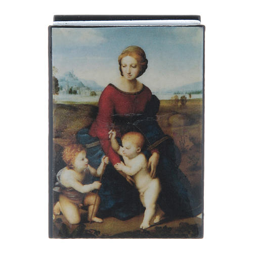 Russian papier-mâché and lacquer box Madonna del Prato 7x5 cm 1
