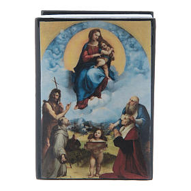Russische Lackdose aus Papiermaché La Madonna di Foligno 7x5 cm