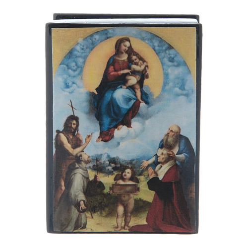 Russische Lackdose aus Papiermaché La Madonna di Foligno 7x5 cm 1