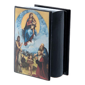 Russian papier-mâché and lacquer box Madonna of Foligno 7x5 cm