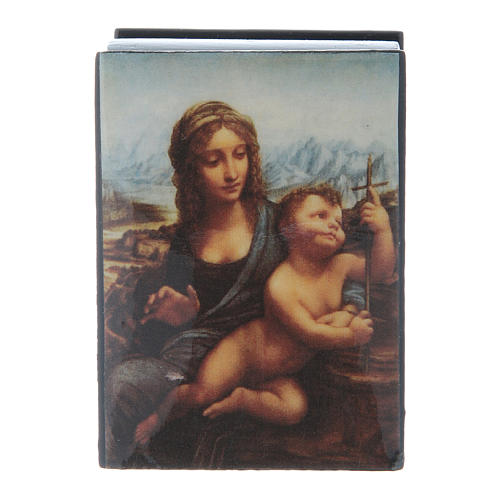 Russische Lackdose aus Papiermaché Maria mit dem Kinde 7x5 cm 1