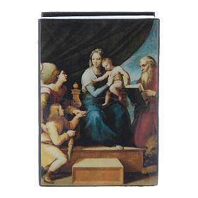 Russian papier-mâché and lacquer box Madonna of the Fish 7x5 cm
