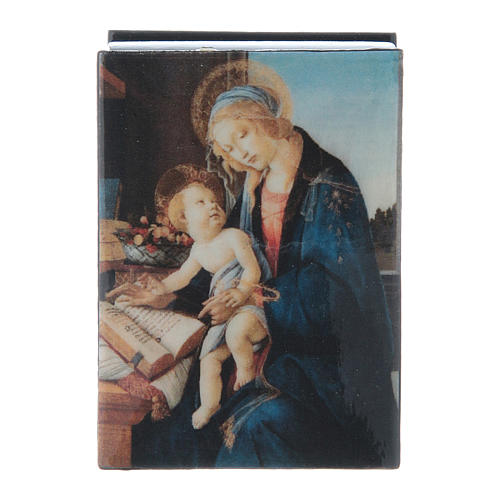 Russische Lackdose aus Papiermaché Madonna mit dem Buch 7x5 cm 1