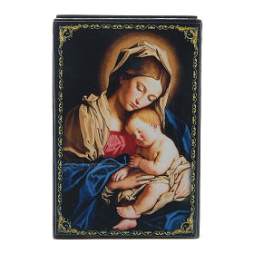 Russian papier-mâché and lacquer box Madonna with Child 9x6 cm