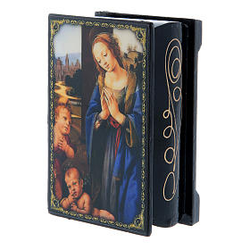 Russian papier-mâché and lacquer box Madonna adoring the Child 9x6 cm