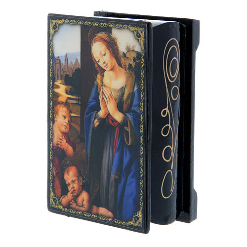 Russian papier-mâché and lacquer box Madonna adoring the Child 9x6 cm 2