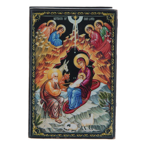 Scatola laccata russa La Nascita di Gesù Cristo 9X6 cm 1