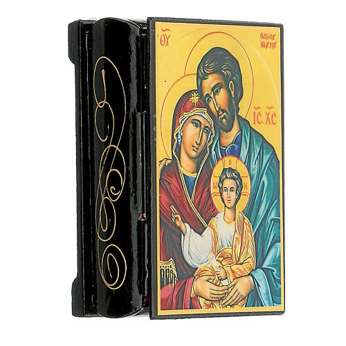 Russian papier-mâché and lacquer box Holy Family 9x6 cm 2