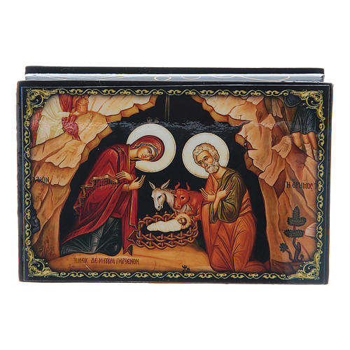 Lackdose aus Papiermaché Die Geburt Jesu Christi 9x6 cm 4
