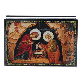 Laque russe papier mâché icône La Naissance de Jésus Christ 9x6 cm