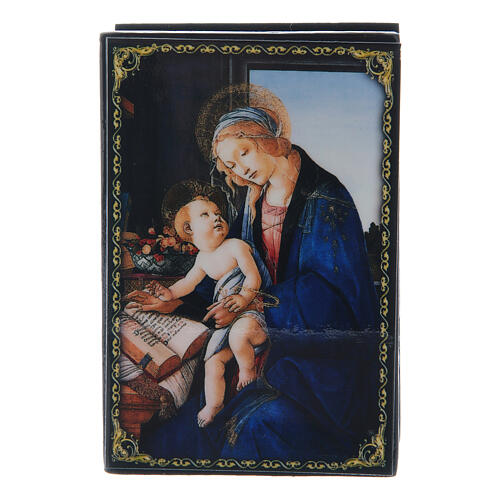 Rosyjska szkatułka Madonna z Księgą,9x6 cm 1