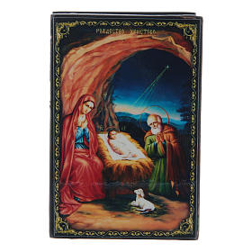 Scatoletta lacca russa La Nascita di Gesù Cristo 9X6 cm