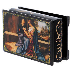 Russian papier-mâché and lacquer painted box The Birth of Jesus 9x6 cm