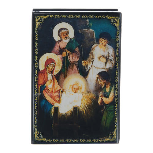 Russian papier-mâché and lacquer painted box The Birth of Jesus Christ 9x6 cm 1