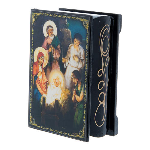 Russian papier-mâché and lacquer painted box The Birth of Jesus Christ 9x6 cm 2