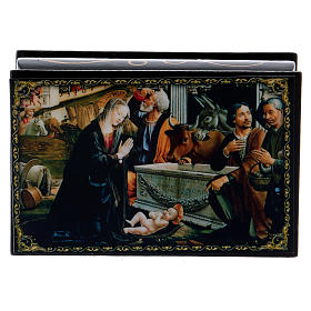 Russian papier-mâché and lacquer painted box Adoration of the Shepherds 9x6 cm