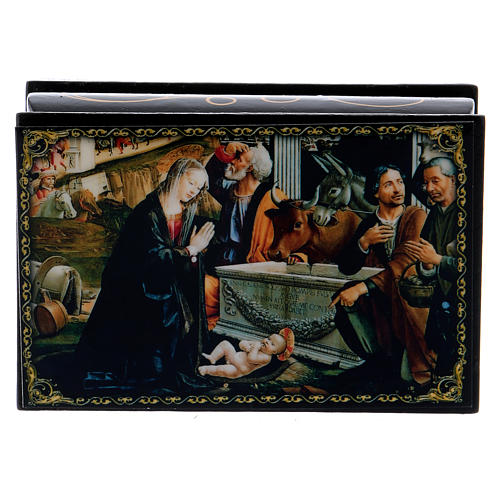 Russian papier-mâché and lacquer painted box Adoration of the Shepherds 9x6 cm 1