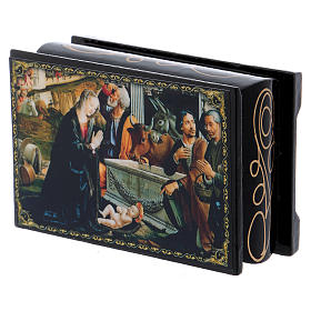 Russian papier-mâché and lacquer painted box Adoration of the Shepherds 9x6 cm