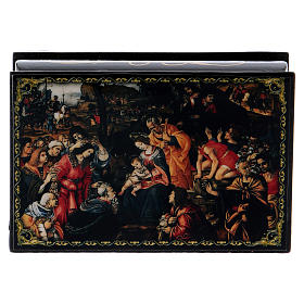 Russian papier-mâché and lacquer box The Adoration of the Three Wise Men 9x6 cm