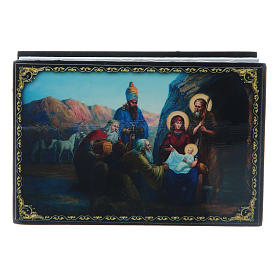 Russian papier-mâché and lacquer box The Birth of Jesus Christ and the Adoration of the Three Wise Men 9x6 cm