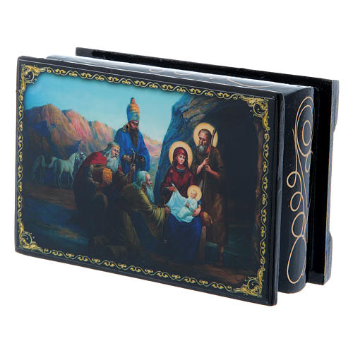 Russian papier-mâché and lacquer box The Birth of Jesus Christ and the Adoration of the Three Wise Men 9x6 cm 2
