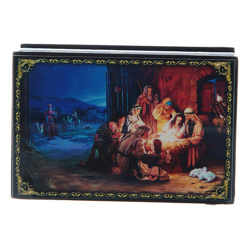 Laque russe décorée La Naissance de Jésus Christ et Adoration des Mages 9x6 cm 1