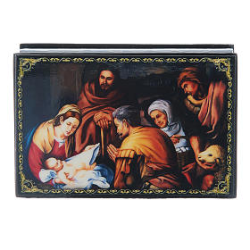Scatoletta russa papier machè  La Nascita di Cristo 9X6 cm