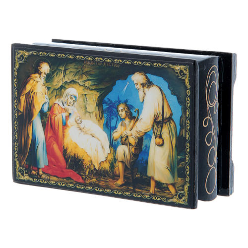 Russian enamel box, Nativity scene 9x6 cm 2