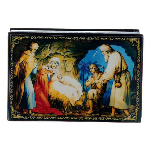 Russian enamel box, Nativity scene 9x6 cm 1