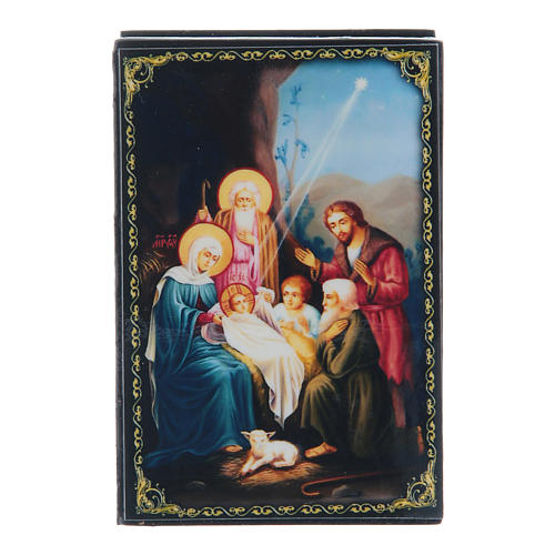 Russian lacquer box, Nativity scene 9x6 cm 1