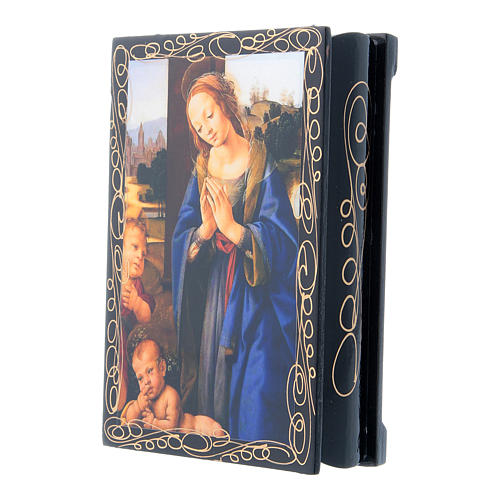 Russian papier-mâché and lacquer box Madonna adoring the Child 14x10 cm 2