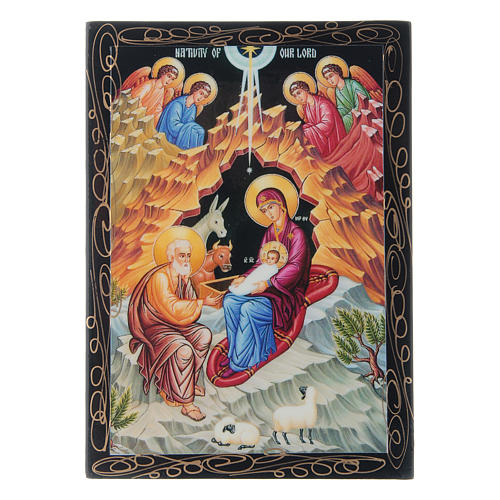 Boîte russe papier mâché La Naissance de Jésus Christ 14x10 cm 1