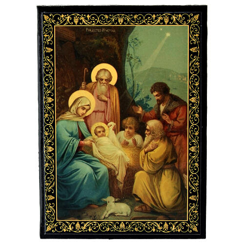 Boîte russe peinte La Naissance de Jésus Christ 14x10 cm 1