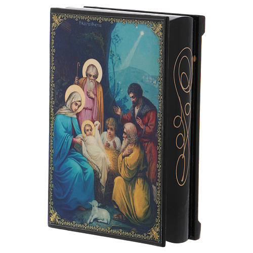 Scatoletta russa dipinta La Nascita di Gesù Cristo 14X10 cm 2