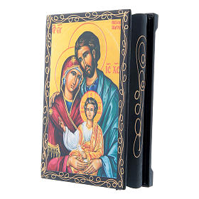 Russian papier-mâché and lacquer painted box Holy Family 14x10 cm