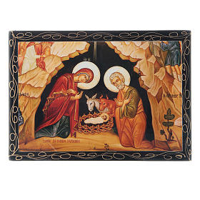 Boîte décorée russe La Naissance de Jésus Christ icône 14x10 cm