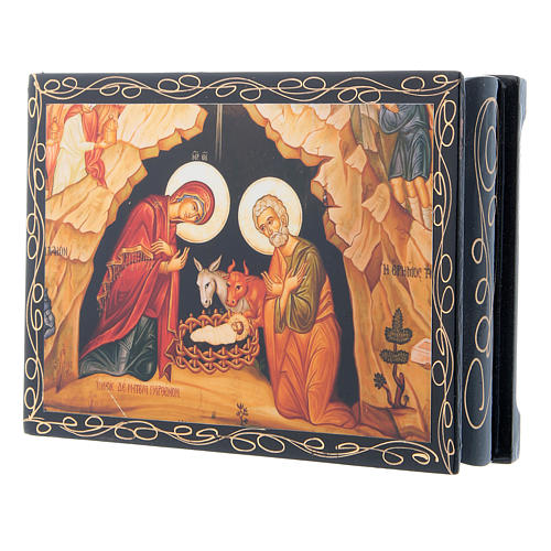 Boîte décorée russe La Naissance de Jésus Christ icône 14x10 cm 2