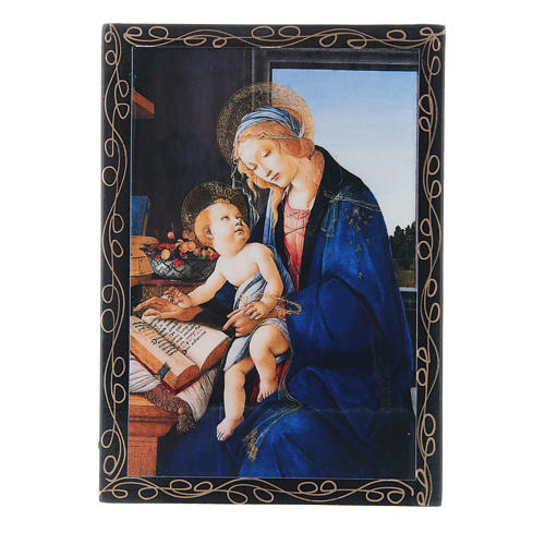 Russian papier-mâché and lacquer painted box Madonna of the Book 14x10 cm 1