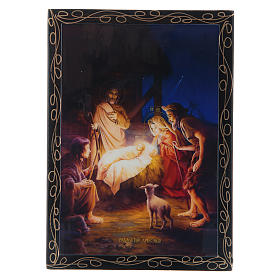 Laque russe décorée La Naissance de Jésus Christ icône 14x10 cm